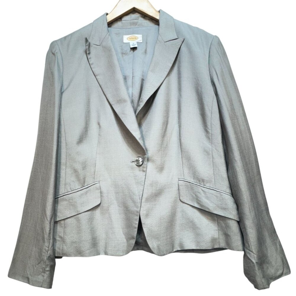 Talbots Womens One-Button Blazer Jacket Size 10 Gray Silk Blend Formal Classic